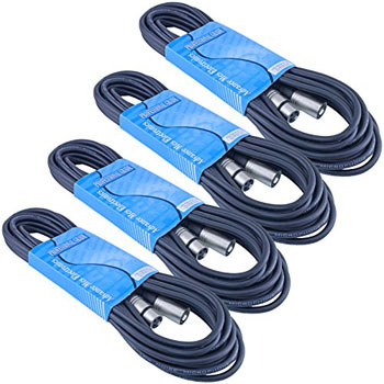 4 Pack 25 Foot Male to Female 3 Pin XLR Mic Microphone Cable