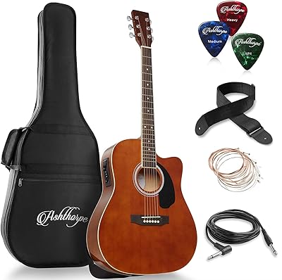 Ashthorpe Full-Size Dreadnought Cutaway Acoustic-Electric Guitar Bundle