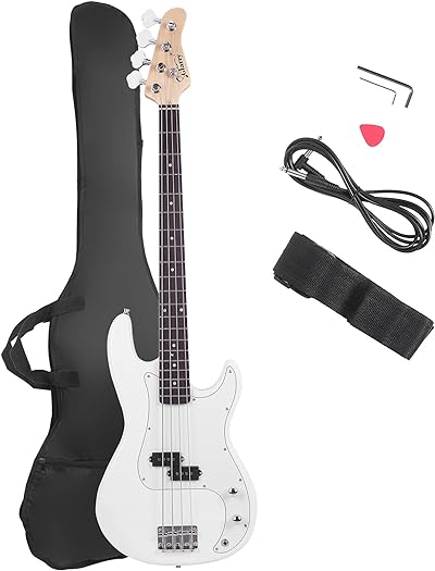 Glarry Electric Bass Guitar Full Size 4 String Rosewood Basswood Fire Style Exquisite Burning Bass (White)
