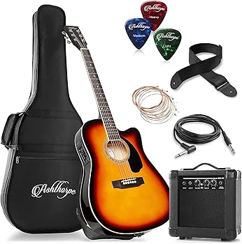 Ashthorpe Full-Size Thinline Cutaway Acoustic-Electric Guitar Package