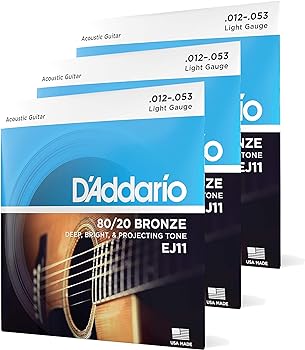 D'Addario Guitar Strings -  Bronze - EJ11-3D Light, 12-53 - 3-Pack