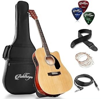 Ashthorpe Full-Size Thinline Cutaway Acoustic-Electric Guitar