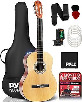 Pyle Beginner Acoustic Guitar Kit, 3/4 Junior Size -  Natural Ash