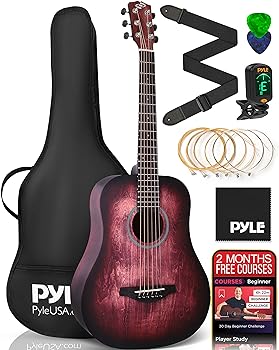 Pyle Acoustic Guitar Kit, 1/2 Junior Size - Crimson Burst Matte