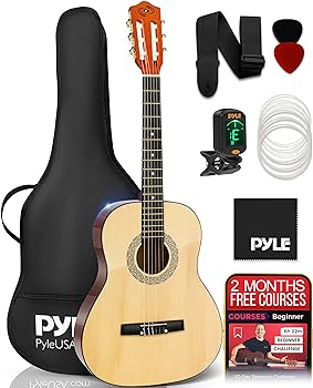 Pyle Classical Acoustic Guitar Kit, 3/4 Junior Size - Matte Natural